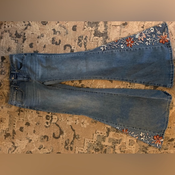 Altar’d State Laney Embroidered Blue Flare Jeans - Picture 3 of 5